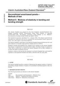 AS/NZS 4266.5(INT): 05/05/2001 Reconstituted wood-based panels – Methods of test, Method 5: Modulus of elasticity in bending and bending strength