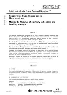 AS/NZS 4266.5(INT): 05/05/2001 Reconstituted wood-based panels – Methods of test, Method 5: Modulus of elasticity in bending and bending strength