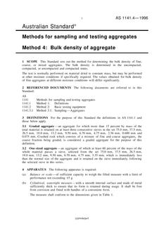 AS 1141.4: 01/01/1996 Methods for sampling and testing of aggregates – Bulk density of aggregate
