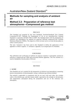 AS/NZS 3580.2.2: 05/06/2016 Methods for sampling and analysis of ambient air, Method 2.2: Preparation of reference test atmospheres – Compressed gas method