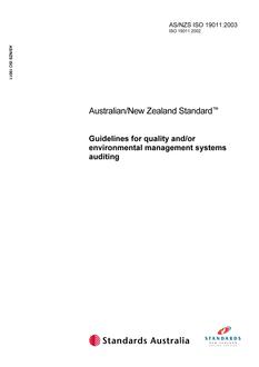 AS/NZS ISO 19011: 03/04/2003 Guidelines for quality and/or environmental management systems auditing