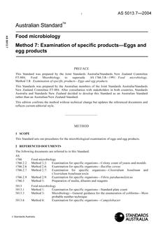 AS 5013.7: 01/01/2004 Food microbiology, Method 7: Examination of specific products – Eggs and egg products