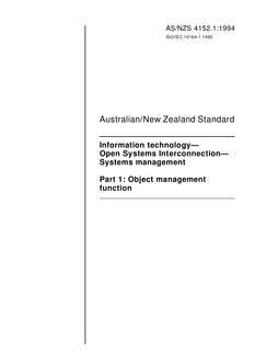AS/NZS 4152.1: 09/19/1994 Information technology – Open Systems Interconnection – Systems management, Part 1: Object management function
