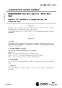 AS/NZS 4266.31: 03/26/2004 Reconstituted wood-based panels – Methods of test, Method 31: Adhesion of paper foils by the crosscut test