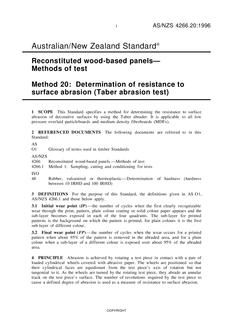 AS/NZS 4266.20: 06/05/1996 Reconstituted wood-based panels – Methods of test, Method 20: Determination of resistance to surface abrasion (Taber abrasion test)