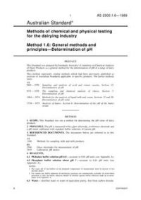 AS 2300.1.6: 01/01/1989 Methods of chemical and physical testing for the dairying industry, Method 1.6: General methods and principles – Determination of pH