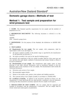 AS/NZS 4504.1: 04/05/1998 Domestic garage doors – Methods of test, Method 1: Test sample and preparation of wind pressure test