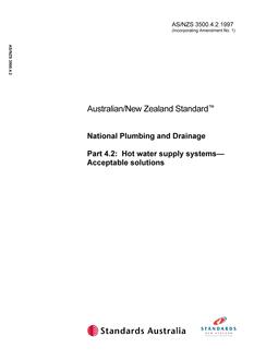 AS/NZS 3500.4.2: 10/05/1997 National Plumbing and Drainage, Part 4.2: Hot water supply systems – Acceptable solutions