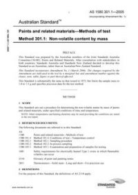 AS 1580.301.1: 02/14/2005 Paints and related materials – Methods of test, Method 301.1: Non-volatile content by mass