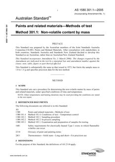 AS 1580.301.1: 02/14/2005 Paints and related materials – Methods of test, Method 301.1: Non-volatile content by mass