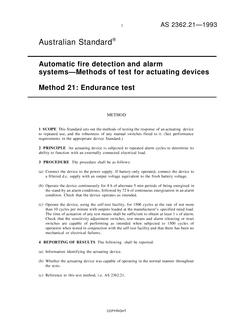 AS 2362.21: 01/01/1993 Automatic fire detection and alarm systems – Methods of test for actuating devices – Endurance test