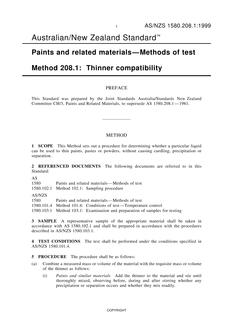 AS/NZS 1580.208.1: 05/05/1999 Paints and related materials – Methods of test, Method 208.1: Thinner compatibility