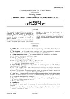 AS 2582.9: 01/01/1985 Complete, filled transport packages – Methods of test – Leakage test