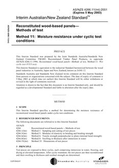 AS/NZS 4266.11(INT): 05/05/2001 Reconstituted wood-based panels – Methods of test, Method 11: Moisture resistance under cyclic test conditions