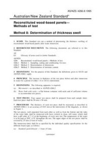 AS/NZS 4266.8: 04/05/1995 Reconstituted wood-based panels – Methods of test, Method 8: Determination of thickness swell