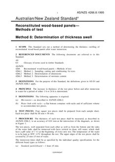 AS/NZS 4266.8: 04/05/1995 Reconstituted wood-based panels – Methods of test, Method 8: Determination of thickness swell