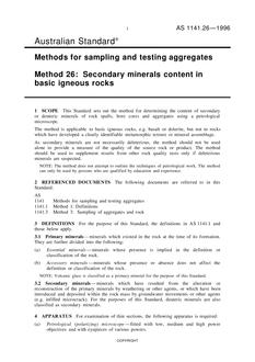 AS 1141.26: 01/01/1996 Methods for sampling and testing aggregates – Secondary minerals content in basic igneous rocks