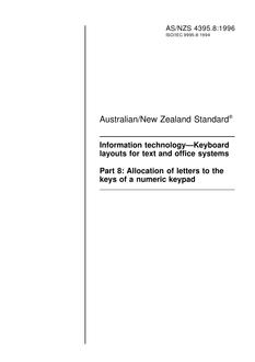AS/NZS 4395.8: 05/05/1996 Information technology – Keyboard layouts for text and office systems, Part 8: Allocation of letters to the keys of a numeric keypad