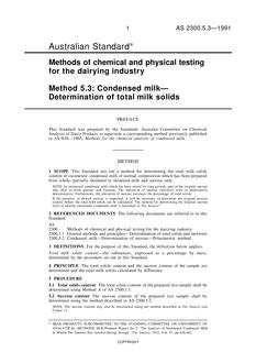 AS 2300.5.3: 05/13/1991 Methods of chemical and physical testing for the dairying industry, Method 5.3: Condensed milk – Determination of total milk solids