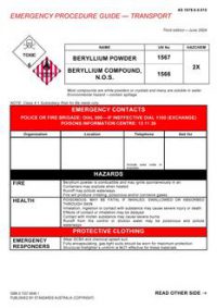 AS 1678.6.0.015: 06/03/2004 Emergency procedure guide – Transport – Beryllium powder, Beryllium compound, N.O.S.