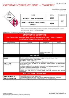 AS 1678.6.0.015: 06/03/2004 Emergency procedure guide – Transport – Beryllium powder, Beryllium compound, N.O.S.
