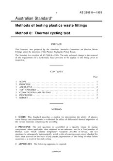 AS 2888.8: 01/01/1993 Methods of testing plastics waste fittings – Thermal cycling test