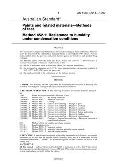 AS 1580.452.1: 08/10/1992 Paints and related materials – Methods of test, Method 452.1: Resistance to humidity under condensation conditions