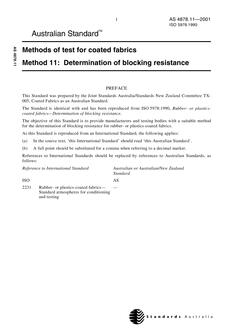 AS 4878.11: 10/25/2001 Methods of test for coated fabrics, Method 11: Determination of blocking resistance
