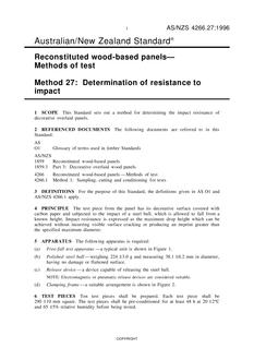 AS/NZS 4266.27: 06/05/1996 Reconstituted wood-based panels – Methods of test, Method 27: Determination of resistance to impact