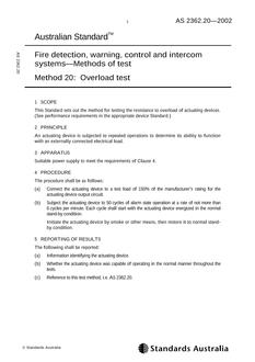 AS 2362.20: 06/12/2002 Fire detection, warning, control and intercom systems – Methods of test, Method 20: Overload test