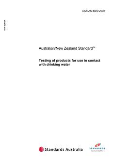 AS/NZS 4020: 11/07/2002 Testing of products for use in contact with drinking water