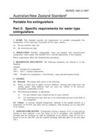 AS/NZS 1841.2: 04/05/1997 Portable fire extinguishers, Part 2: Specific requirements for water type extinguishers