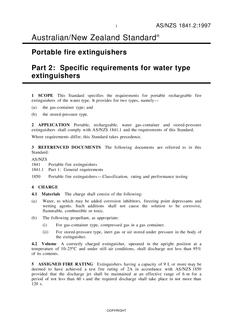 AS/NZS 1841.2: 04/05/1997 Portable fire extinguishers, Part 2: Specific requirements for water type extinguishers
