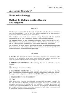 AS 4276.2: 03/05/1995 Water microbiology, Method 2: Culture media, diluents and reagents