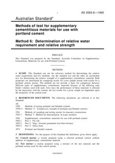 AS 3583.6: 01/01/1995 Methods of test for supplementary cementitious materials for use with portland cement – Determination of relative water requirement and relative strength