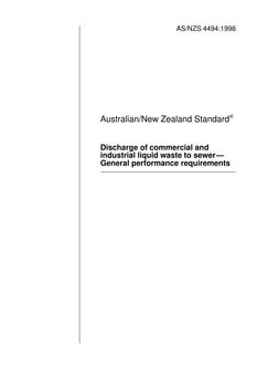 AS/NZS 4494: 01/05/1998 Discharge of commercial and industrial liquid waste to sewer – General performance requirements