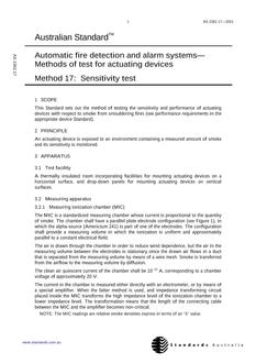 AS 2362.17: 01/01/2001 Automatic fire detection and alarm systems – Methods of test for actuating devices – Sensitivity test