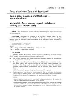 AS/NZS 4347.6: 11/05/1995 Damp-proof courses and flashings – Methods of test, Method 6: Determining impact resistance (falling dart impact test)