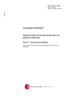 AS 1145.1: 02/27/2001 Determination of tensile properties of plastics materials, Part 1: General principles