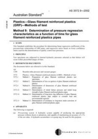 AS 3572.9: 01/01/2002 Plastics – Glass filament reinforced plastics (GRP) – Methods of test, Method 9: Determination of pressure regression characteristics as a function of time for glass filament reinforced plastic pipes