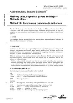 AS/NZS 4456.10: 09/25/2003 Masonry units, segmental pavers and flags – Methods of test, Method 10: Determining resistance to salt attack