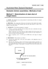 AS/NZS 4387.7: 06/05/1996 Domestic kitchen assemblies – Methods of test, Method 7: Determination of slam shut of hinged doors