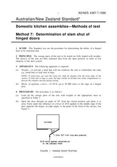 AS/NZS 4387.7: 06/05/1996 Domestic kitchen assemblies – Methods of test, Method 7: Determination of slam shut of hinged doors