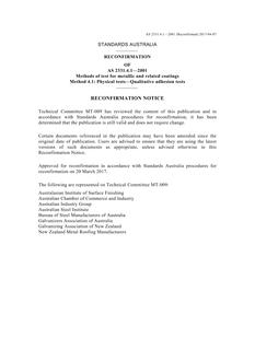 AS 2331.4.1: 11/23/2001 Methods of test for metallic and related coatings, Method 4.1: Physical tests – Qualitative adhesion tests
