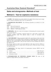 AS/NZS 3810.3: 03/05/1998 Safes and strongrooms – Methods of test, Method 3: Test for explosive resistance