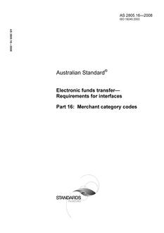 AS 2805.16: 06/06/2008 Electronic funds transfer – Requirements for interfaces, Part 16: Merchant category codes