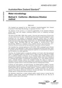AS/NZS 4276.5: 03/20/2007 Water microbiology, Method 5: Coliforms – Membrane filtration method