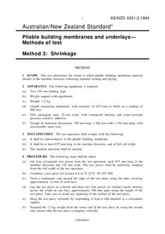 AS/NZS 4201.3: 06/14/1994 Pliable building membranes and underlays – Methods of test, Method 3: Shrinkage