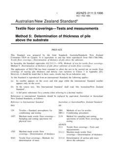 AS/NZS 2111.5: 08/05/1996 Textile floor coverings – Tests and measurements, Method 5: Determination of thickness of pile above the substrate