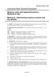 AS/NZS 4456.8: 04/05/1997 Masonry units and segmental pavers – Methods of test, Method 8: Determining moisture content and dry density